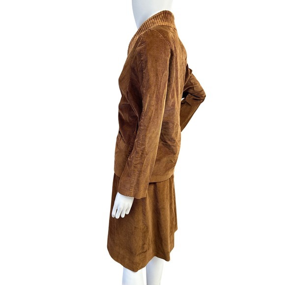 Vintage 80s Corduroy Blazer Jacket Skirt Suit Set Women's Warm Brown Two Piece‎ - Picture 5 of 12